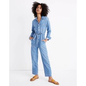 Madewell  Denim Jumpsuit Womens Mechanic Boilermaker Tie Waist Blue Size XS